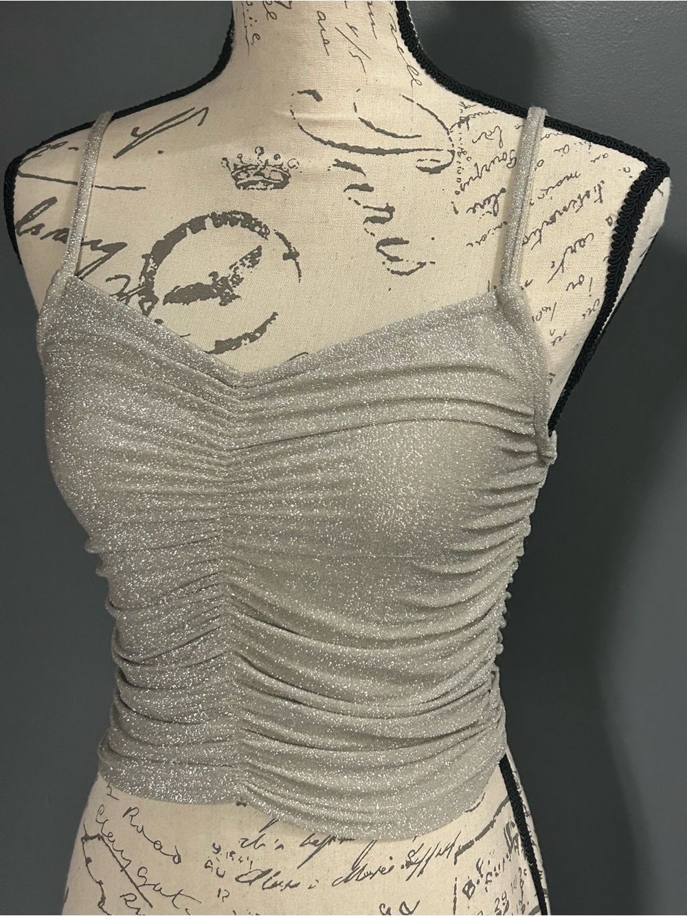 Derek Heart Shimmery Silver Ruched Cami Top